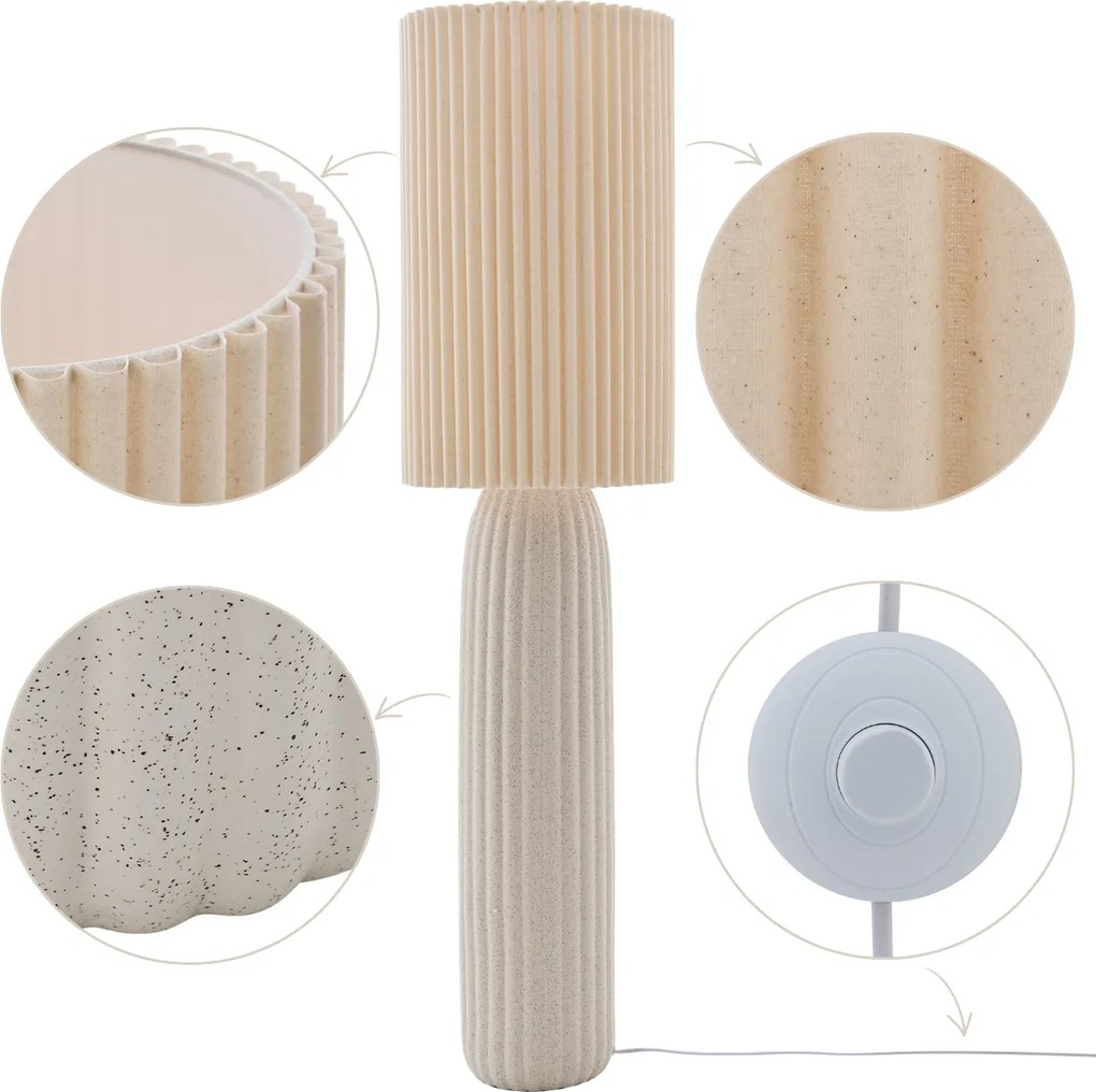 Álló lámpa 122 cm Bézs kerámia magas pliszírozott lámpabúra boho nappaliba