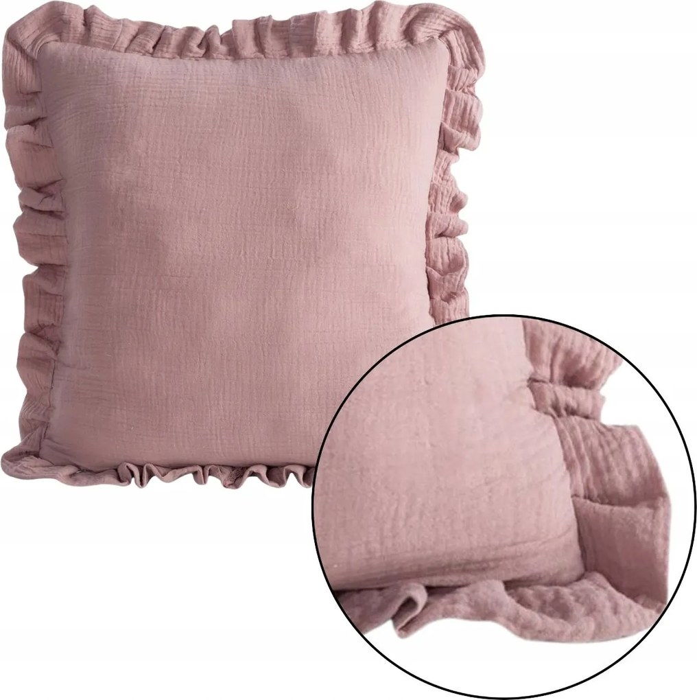 Pamut Párnahuzat Fodros 45x45cm Dekoratív Púder Rózsaszín