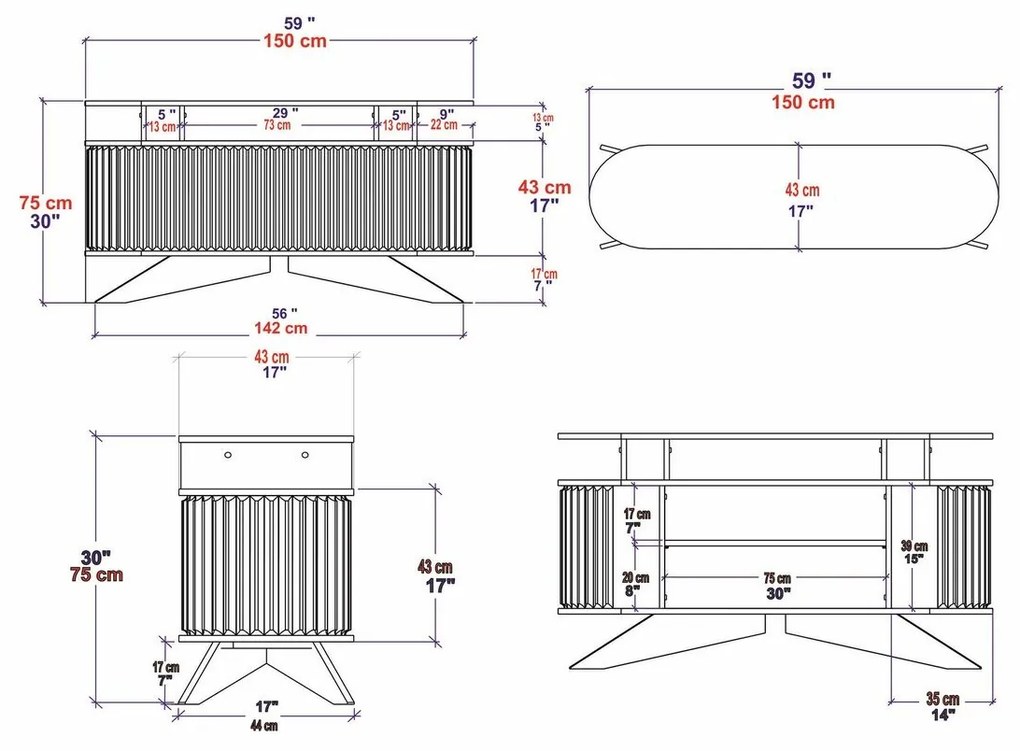 Stor Oak and White konzolasztal