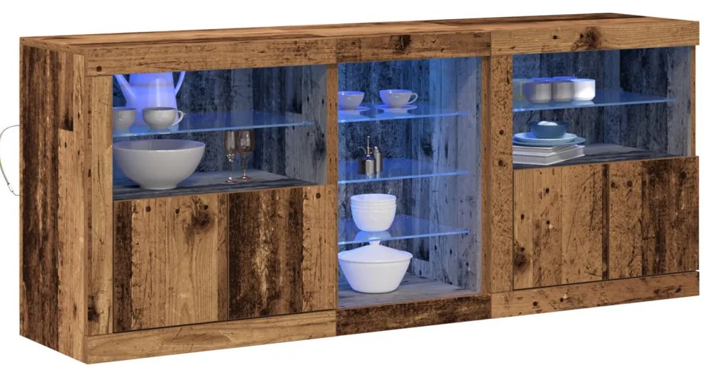 szekrény LED lámpákkal Régi fa 162x37x67 cm Fából készült