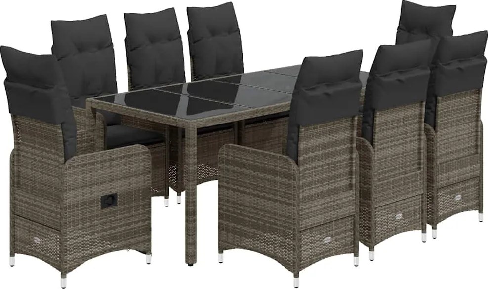 vidaXL 9 részes szürke polyrattan kerti bisztrógarnitúra párnákkal