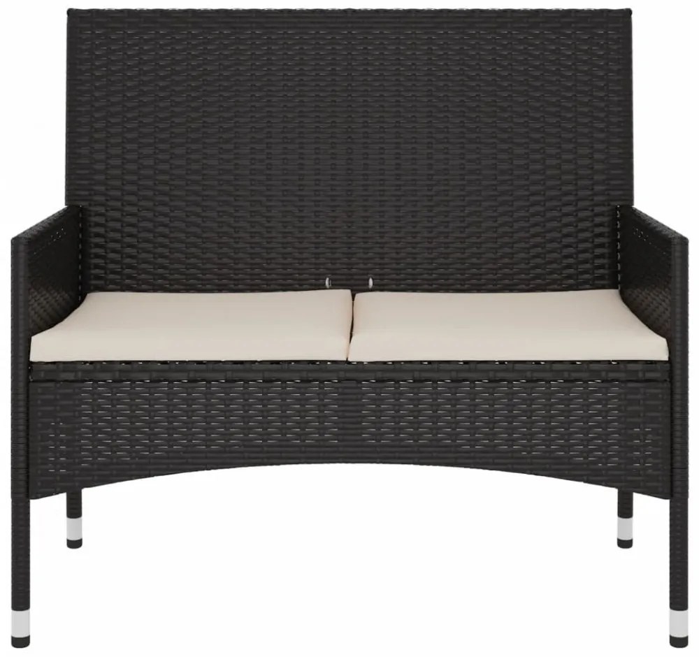 fekete 2 személyes polyrattan kerti pad párnával