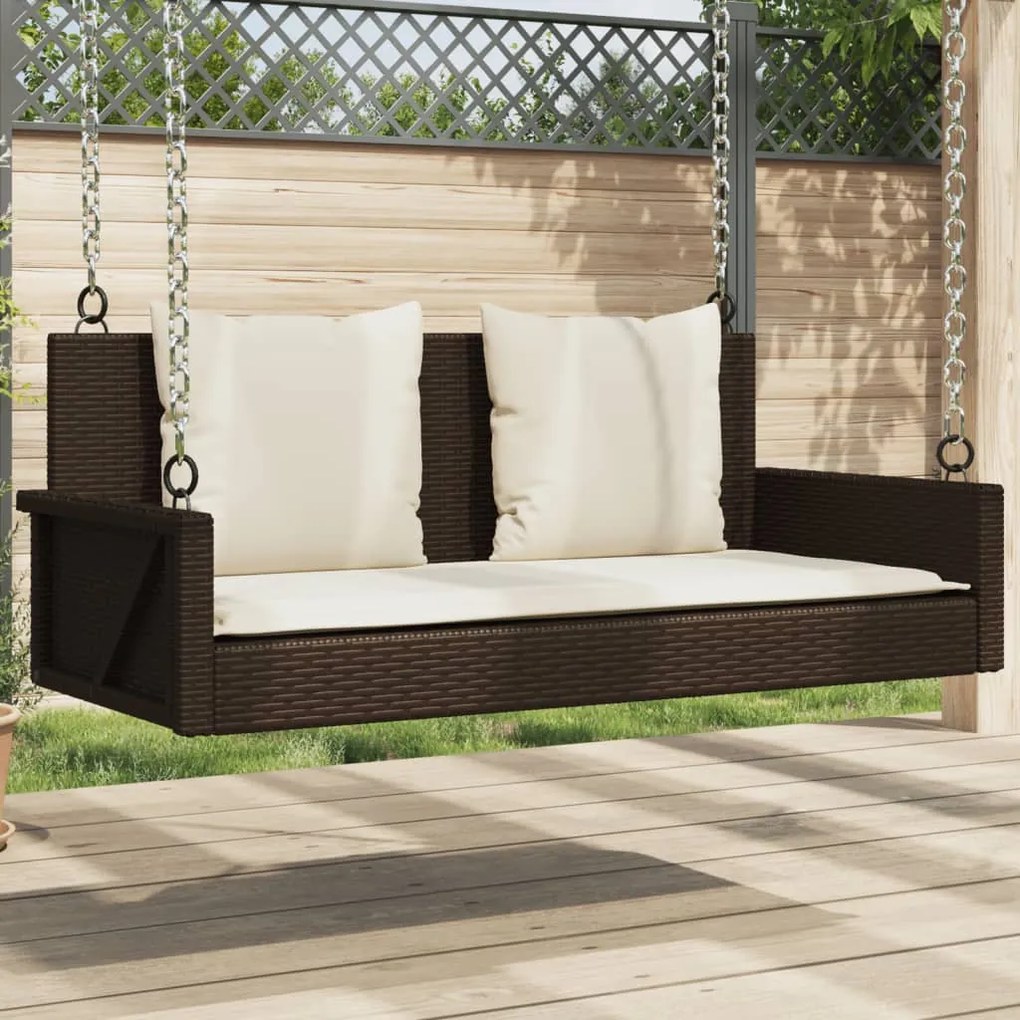 vidaXL barna polyrattan hintapad párnával 119 x 56 x 48 cm