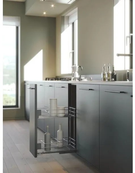 Konyhai fémrács, 450mm, fenéklapra szerelhető, ezüst szürke, teljes kihúzás, csillapított záródás, rejtett fióksín, 2 kosár SIGE, Green Line 003