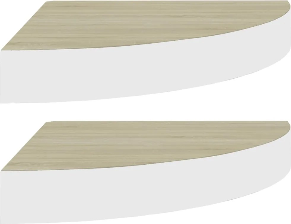 vidaXL 2 db tölgyszínű és fehér MDF fali sarokpolc 35 x 35 x 3,8 cm
