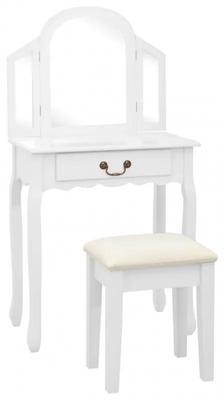 Fehér császárfa MDF fésülködőasztal ülőkével 65x36x128 cm
