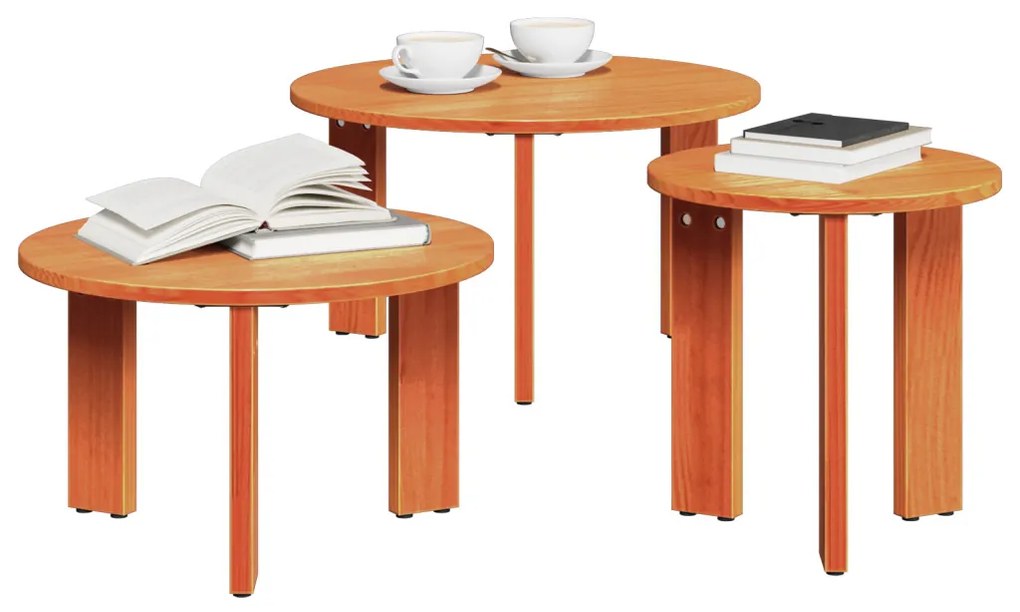 Dohányzóasztal 3 pcs Viaszbarna 47.5 x 47.5 x 27 cm