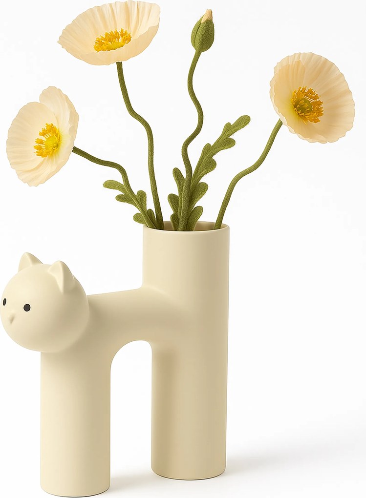Macska váza krémszínű ajándék macska mama macska design 21cm Ajándék