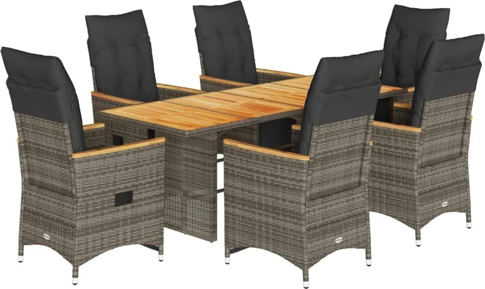 vidaXL 7 részes szürke polyrattan kerti bisztrógarnitúra párnákkal