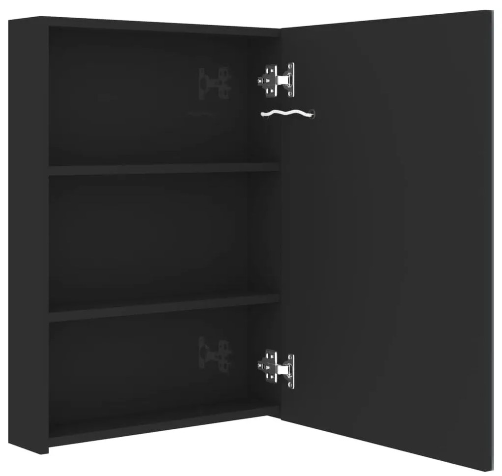 fényes fekete LED-es tükrös fürdőszobaszekrény 50 x 13 x 70 cm