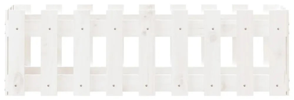 fehér tömör fenyőfa kerti magaságyás kerítéssel 100x30x30 cm