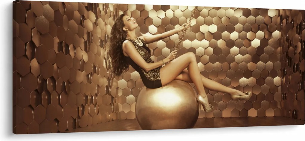 Egy nő képe egy arany szobában (120x50 cm)