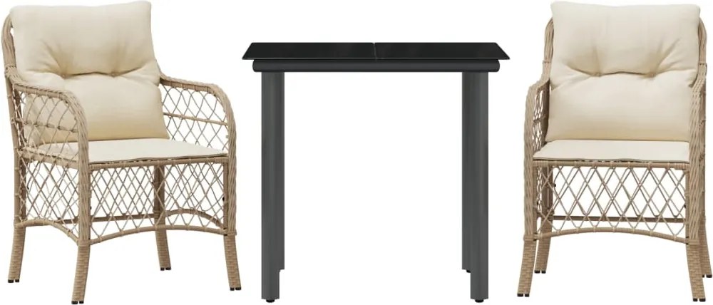 vidaXL 3 részes bézs polyrattan bisztrógarnitúra párnával