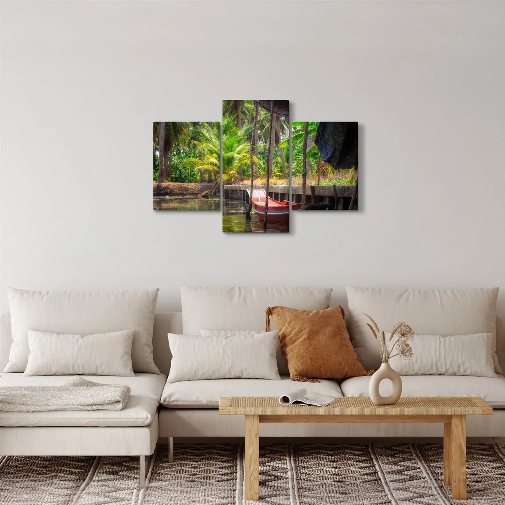 Kép - Fából készült hajó a csatornán, Thaiföld (90x60 cm)