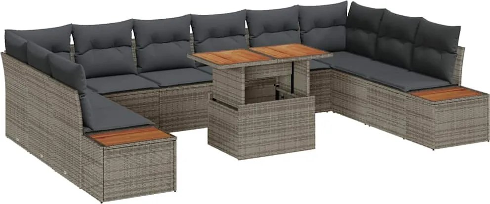 vidaXL Kerti Kanapé Szett tárolóval 11 pcs Szürke Poli rattan