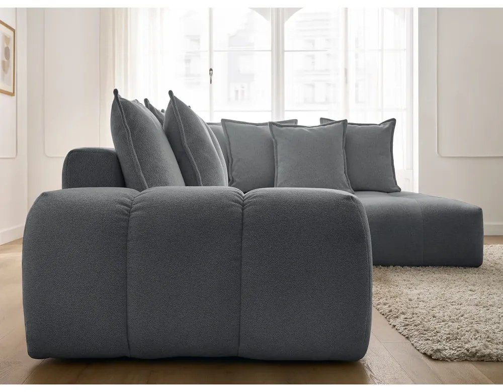 Sötétszürke zsenília kinyitható-tárolóhelyes sarokkanapé (jobb oldali-L alakú) Everest – Bobochic Paris