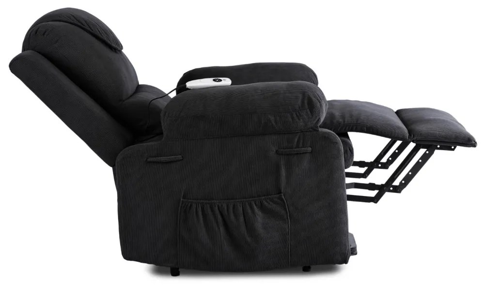 Elektromosan Vezérelhető Masszázsfunkciós Relaxfotel Fekete Színben, Felállást Segítő Funkcióval. FENIX