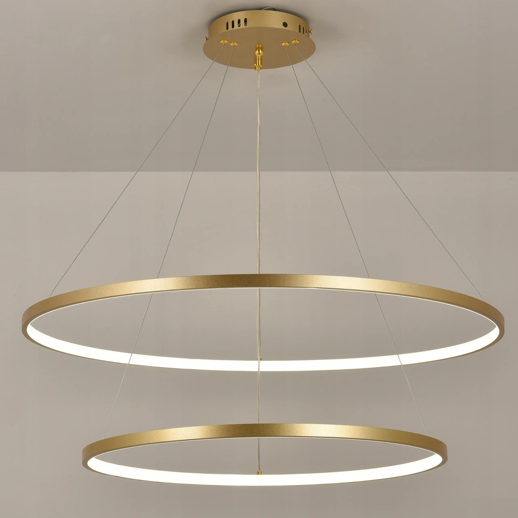 Mennyezeti Lámpa 60/80cm 2 Gyűrűs arany függeszték Led Csillár Távirányító a nappaliba