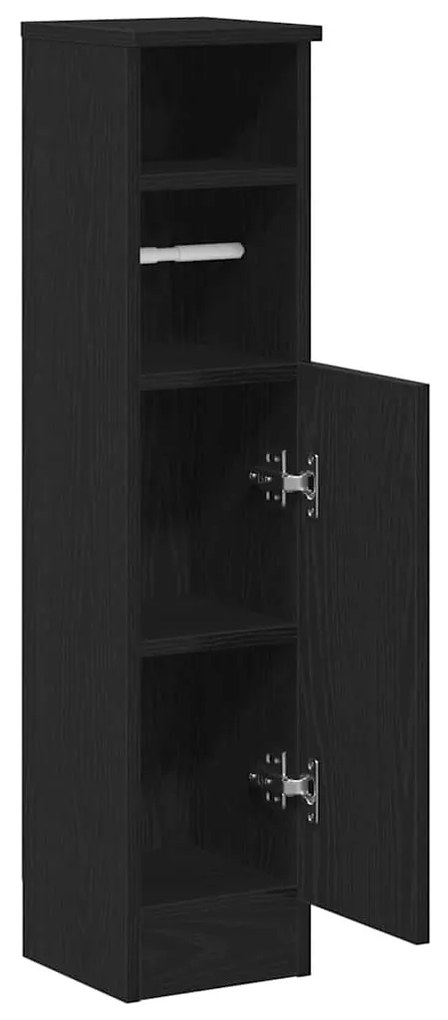 fekete fürdőszobaszekrény tekercstartóval 20,5x22x90 cm