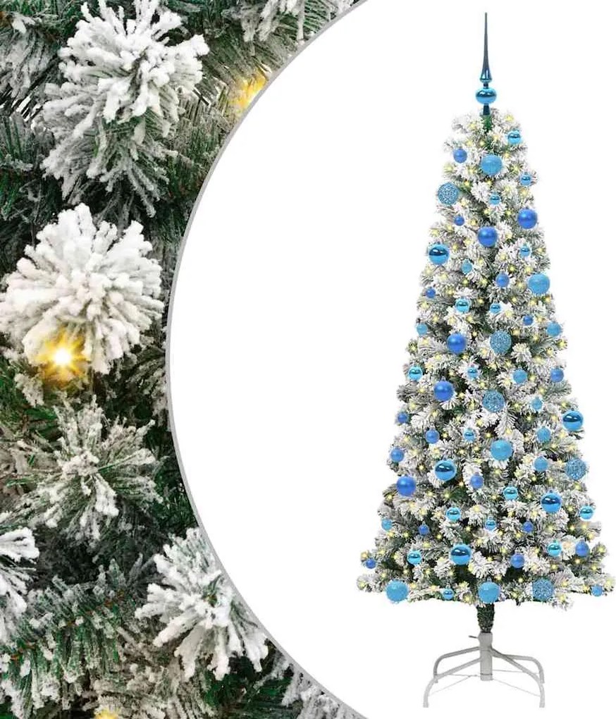 vidaXL Műanyag Hajtogatós Karácsonyfa 300 LED-del Zöld és Fehér 180 cm