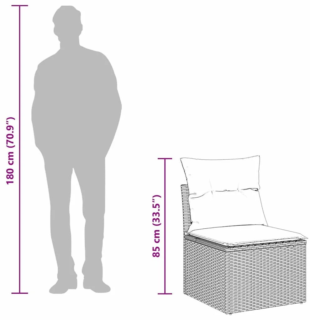 Kanapé Szett párnával 3 pcs Szürke polirattan