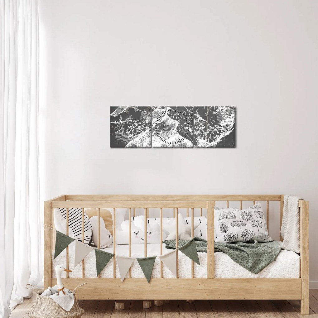Kép - Hegyek illusztrációja (órával) (90x30 cm)