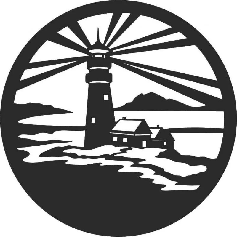 Sentop - Világítótorony modern festmény a falon - fa díszítéssel