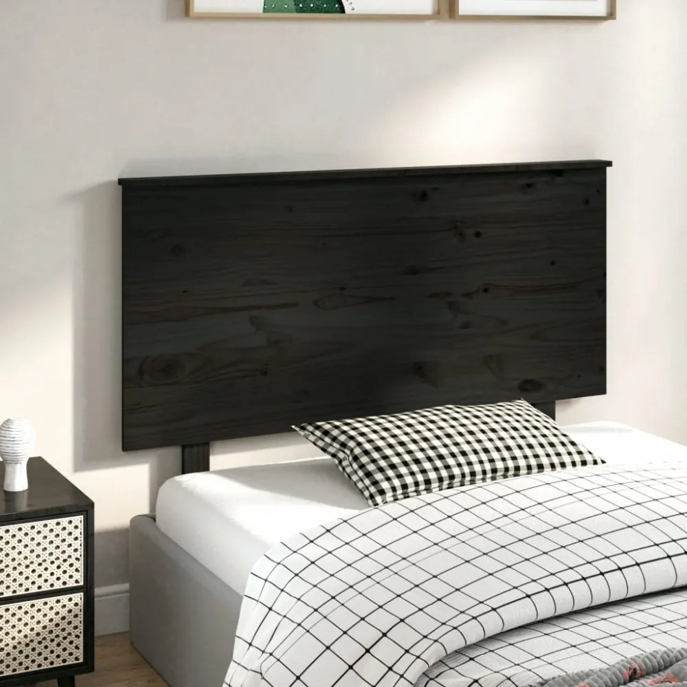 fekete tömör fenyőfa ágyfejtámla 124x6x82,5 cm