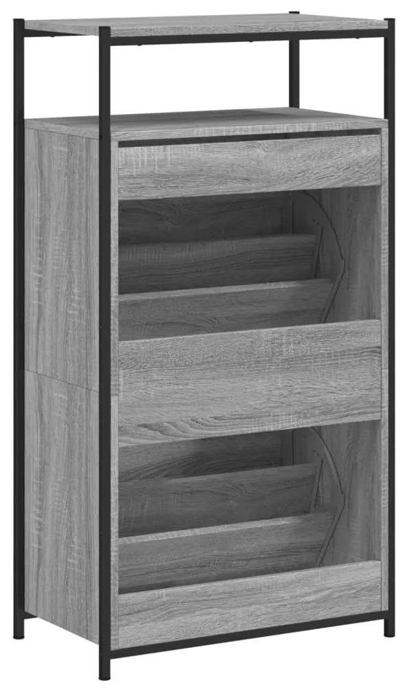 szürke sonoma színű szerelt fa cipőszekrény 60x34x112 cm