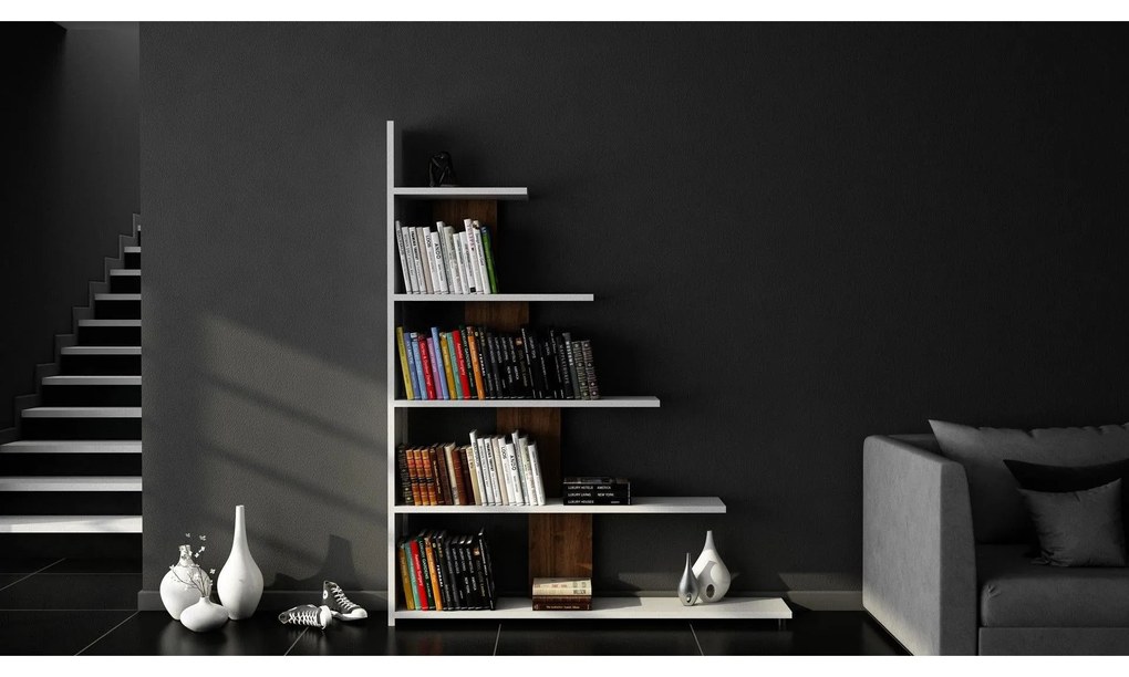 könyvespolc Reward - White, Walnut