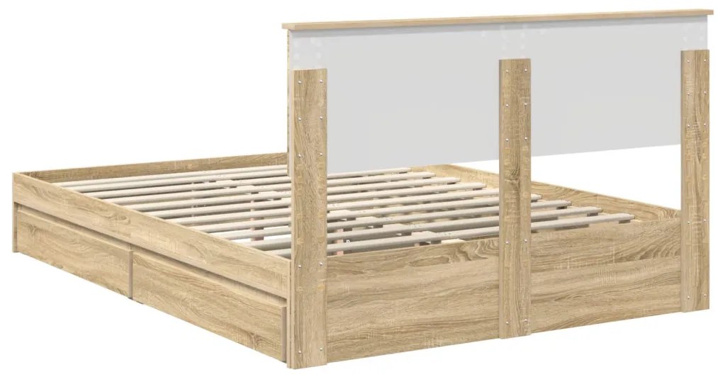 vidaXL Tárolós Ágy fejtámlával Sonoma tölgy 140 x 190 cm Faanyag