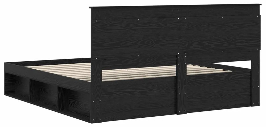 vidaXL Ágykeret fejtámlával fiókkal Fekete 180 x 200 cm Tömör fenyőfa