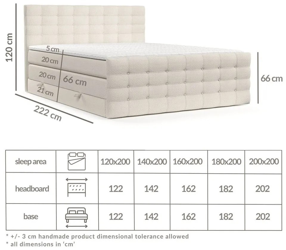 Krémszínű ágyneműtartós boxspring ágy 180x200 cm Blend – Maison de Rêve