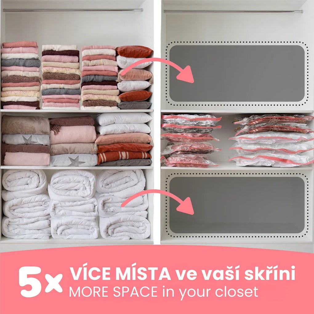 Tömörítő Aspispace 3x M 70 l, 2x L 120 l, 5 dbvákuumos tároló zsákok készlete, 5 db