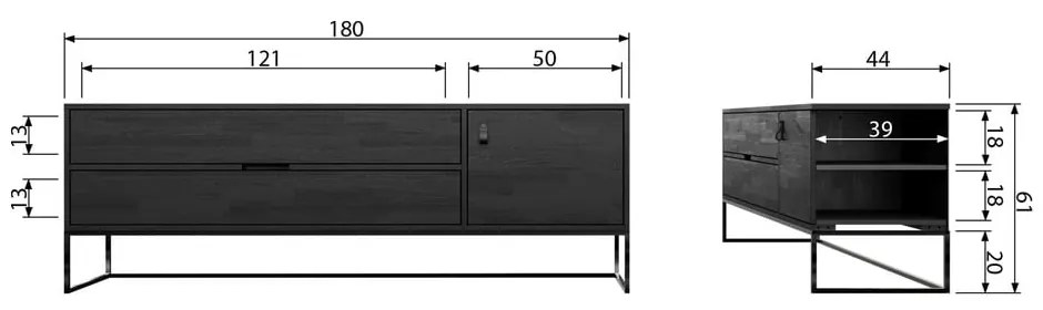 Fekete kőrisfa TV-állvány 180x61x44 cm Silas – WOOOD