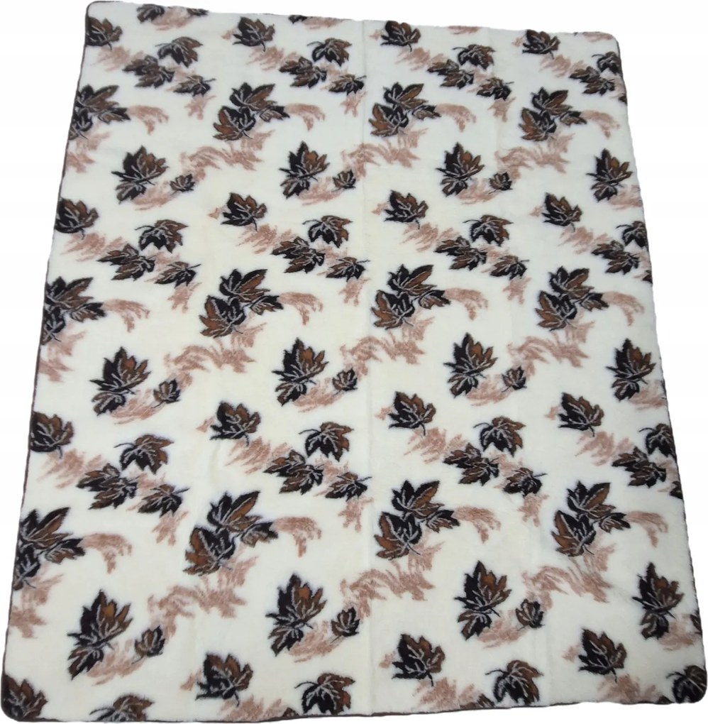 Gyapjú takaró 100% Bárány gyapjú – Fehér, barna levelekkel 215×200 cm, téli