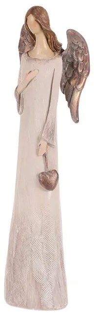 Poliresin angyal szívvel, 20 cm, bézs színű