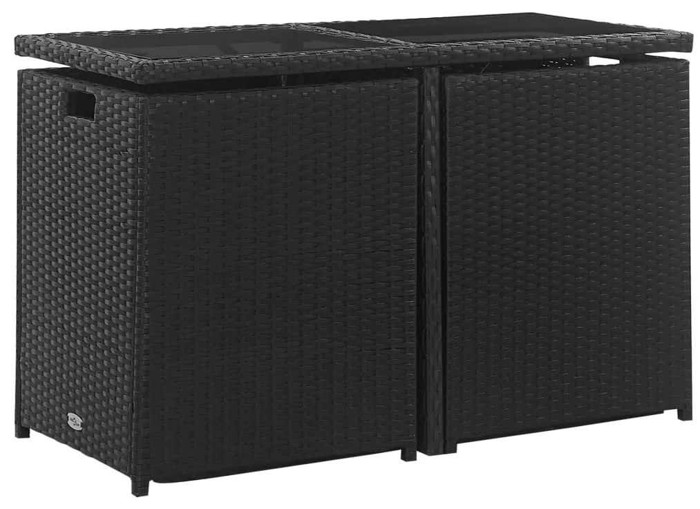 3-részes fekete polyrattan kültéri étkezőszett párnákkal