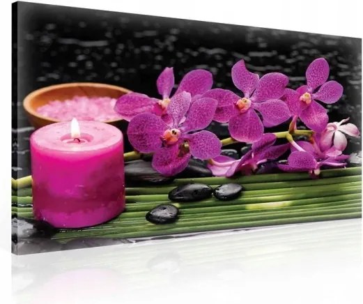 Vászonkép 60x40 Relaxáció Nyugalom Harmónia Zen Spa Orchidea Gyertya Kövek Víz
