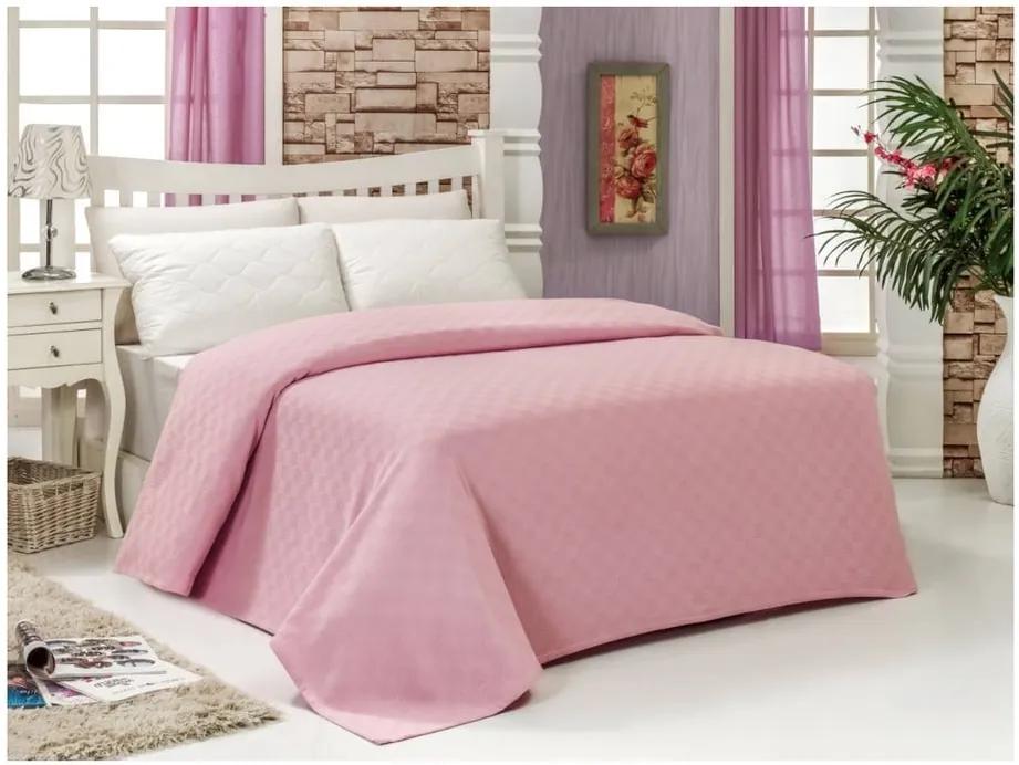 Audrey rózsaszín kétszemélyes pamut ágytakaró, 200 x 240 cm