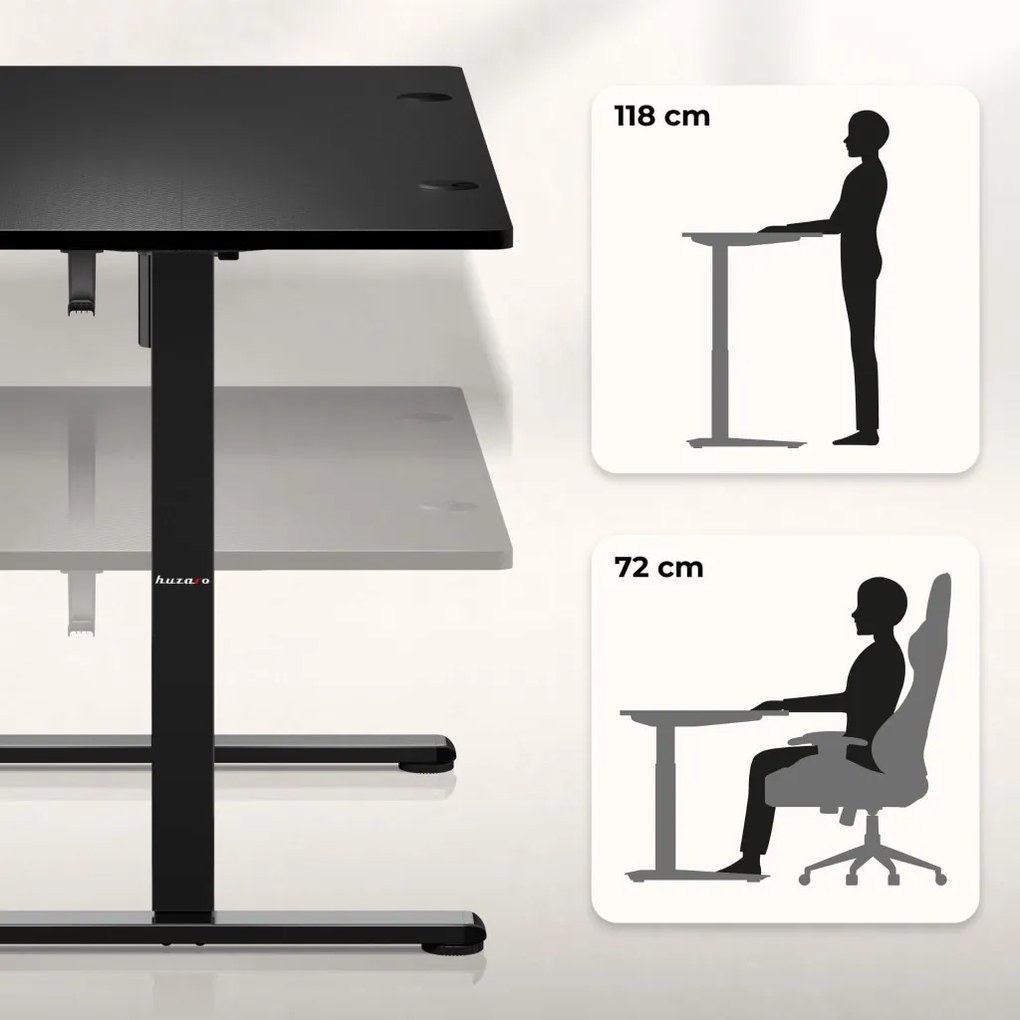 Elektromos állítható magasságú íróasztal, memória funkcióval, 120 cm x 60 cm, fekete