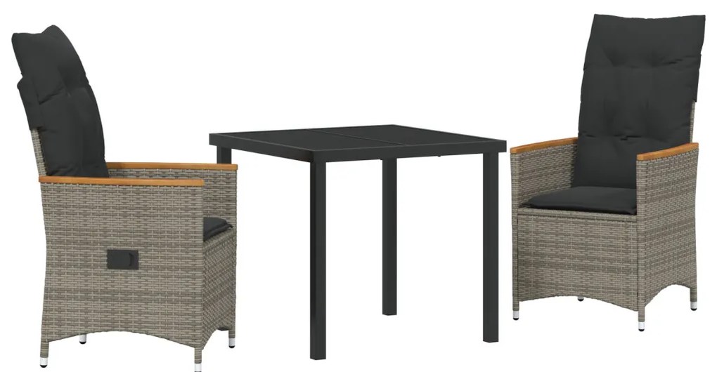 3 darabos kert étkezőkészlet párnákkal szürke poli rattan