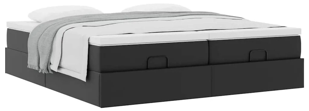 Ottomán ágykeret matracokkal Fekete 160x200cm műbőr