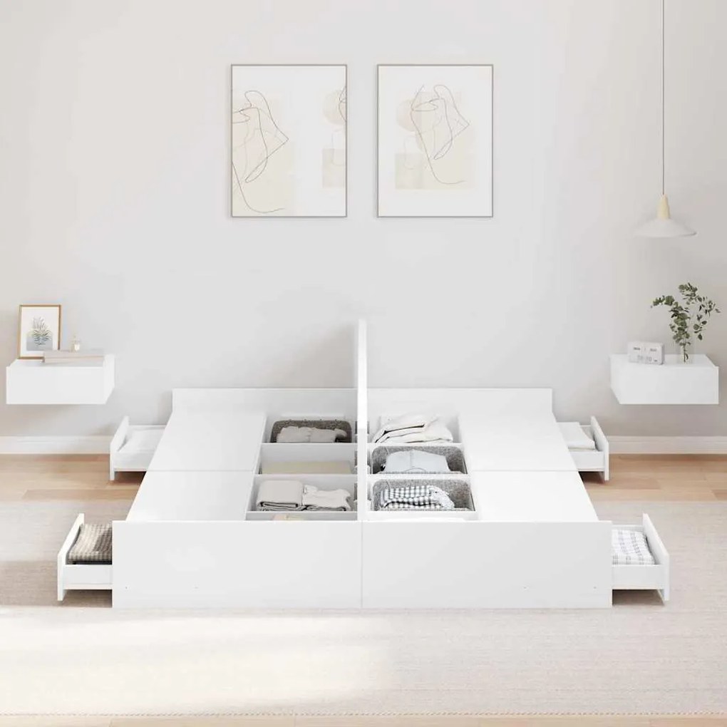 Ágykeret tárolóval fejtámlával Fehér 150 x 200 cm Faanyag