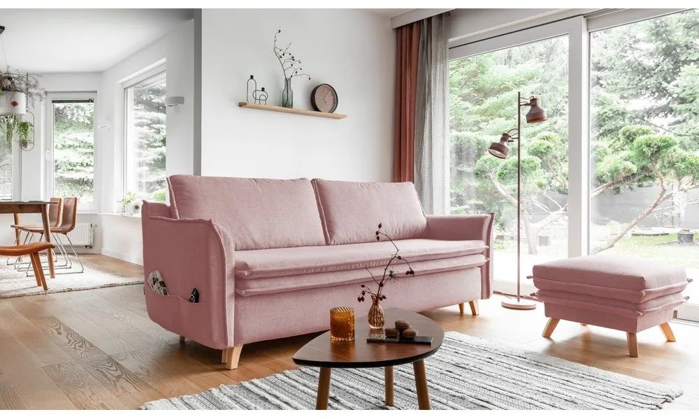 Világos rózsaszín kinyitható kanapé 225 cm Charming Charlie – Miuform