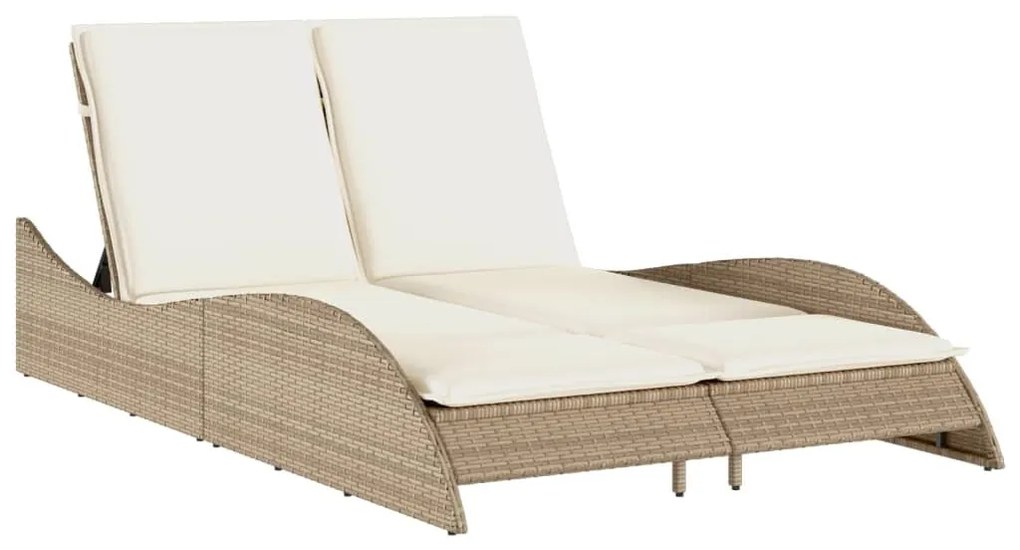 Bézs polyrattan napozóágy párnákkal 114x205x73 cm