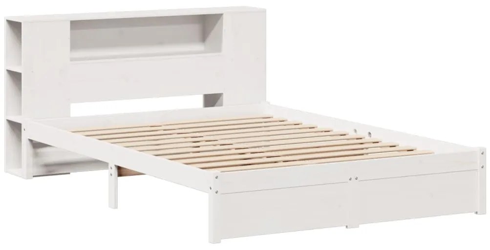 fehér tömör fenyőfa könyvespolcos ágy matrac nélkül 120x200 cm