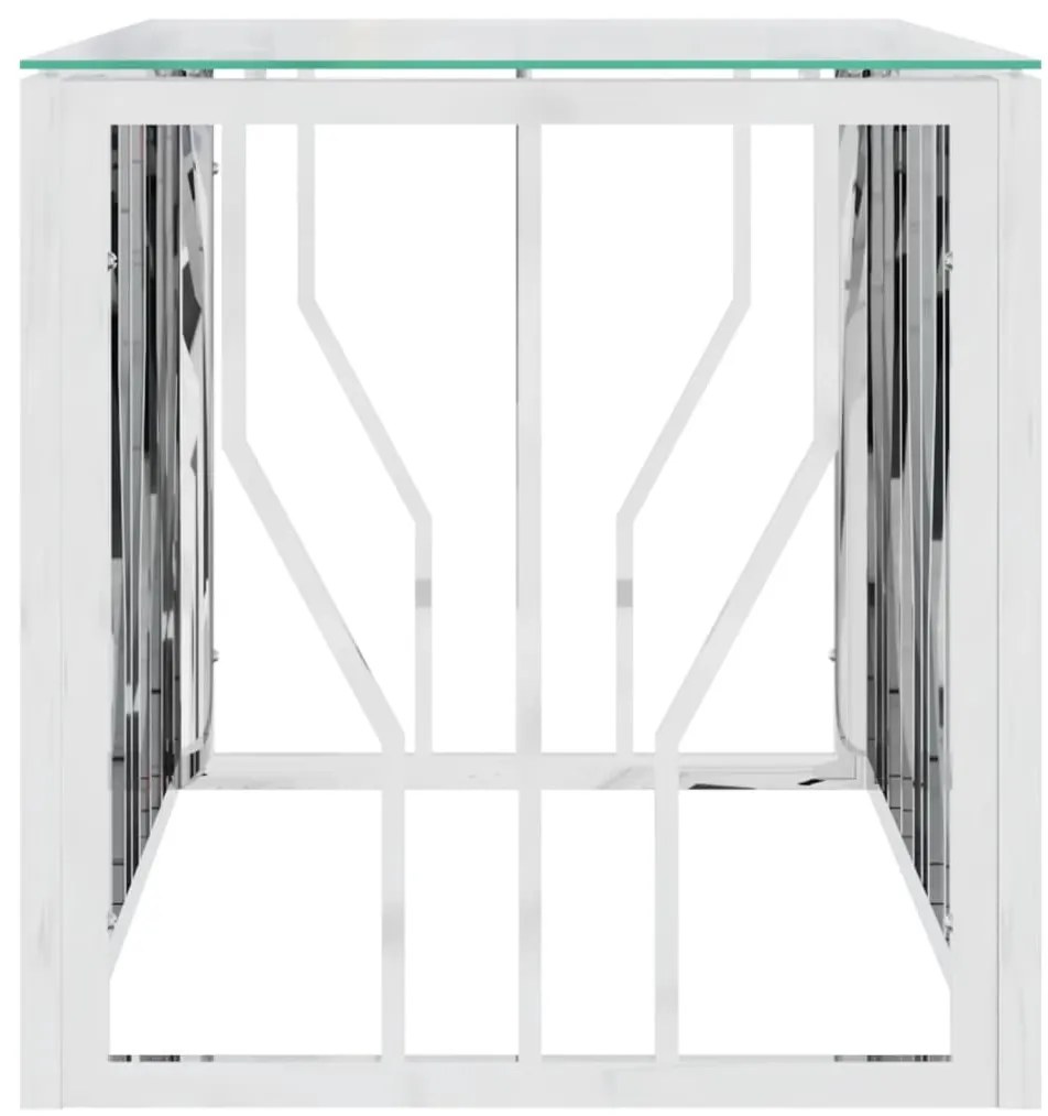Üveg és rozsdamentes acél dohányzóasztal 110x45x45 cm