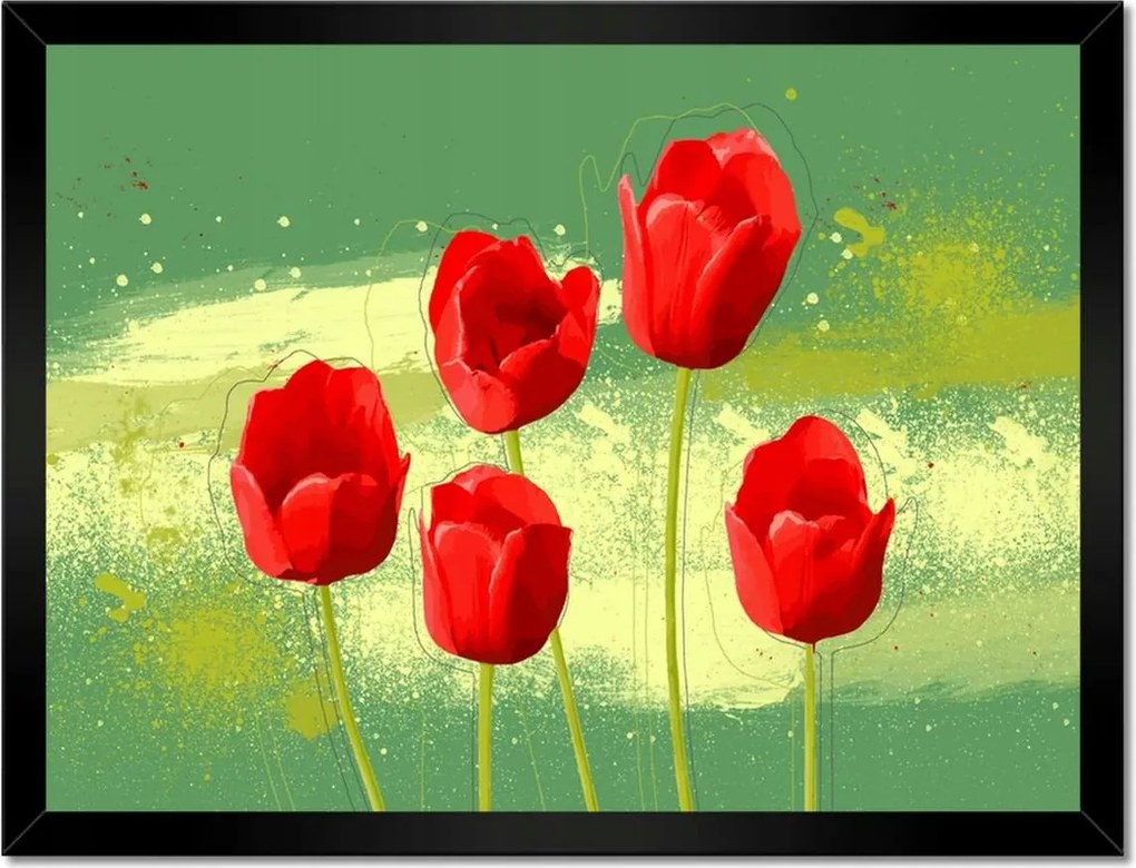Poszterek keretben 40x30 Piros pipacsok zöld alapon Virágok