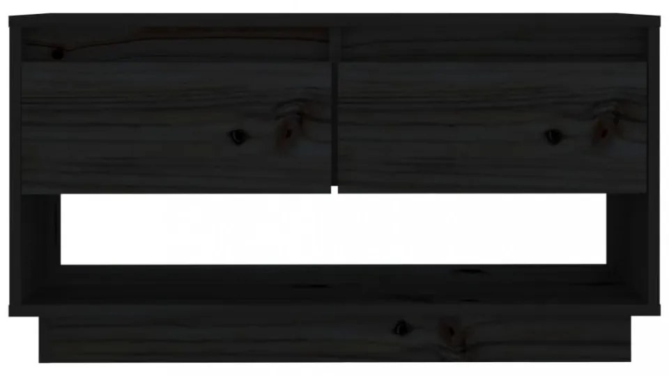fekete tömör fenyőfa TV-szekrény 74x34x40 cm